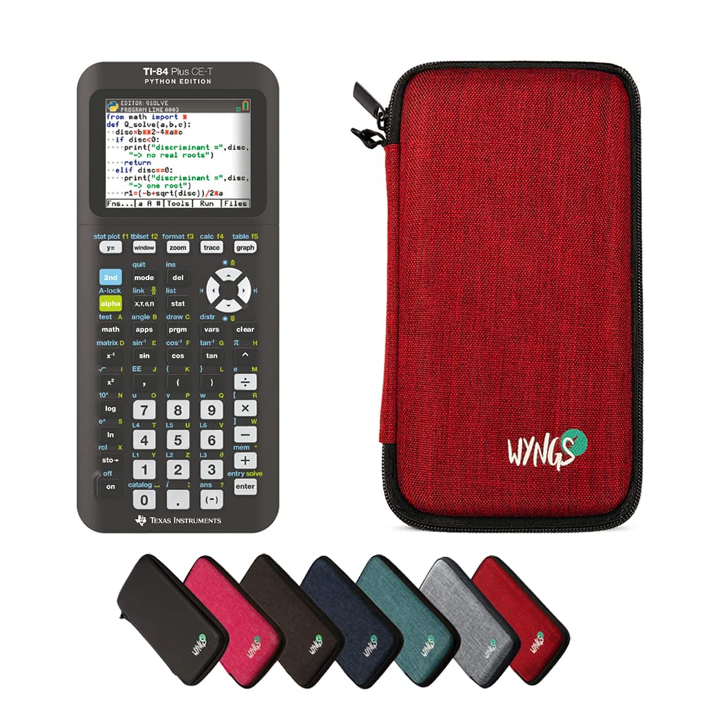 CALCUSO Sparpaket: TI 84 Plus CE-T Python Edition Grafikrechner + WYNGS Schutztasche rot + Erweitert