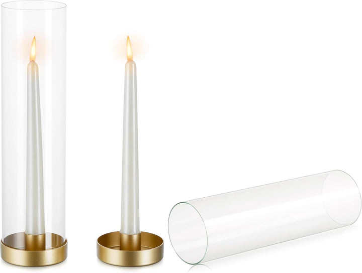 NUPTIO Glaszylinder für Kerzen Kerzenhalter Gold: 30cm Satz von 2 Klarglas Metall Kerzenständer Stab