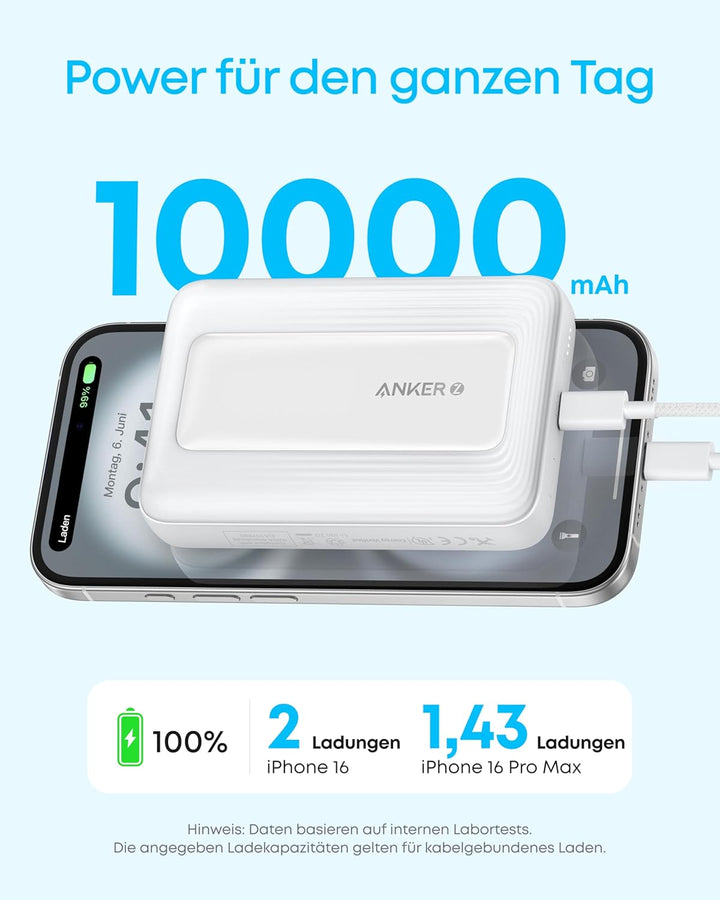 Anker Zolo magnetische Powerbank, kompaktes 10.000mAh Ladegerät mit 30W Max. Schnellladen, kabellos