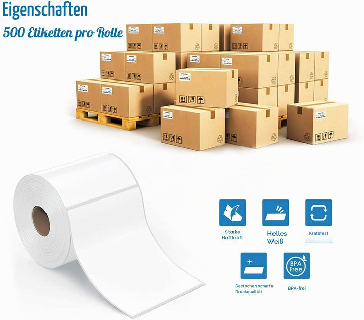 Phomemo 4"x6" Thermal Direct Shipping Etikett,500 Stk 4x6 selbstklebendes Thermo-Versandetikettenpap