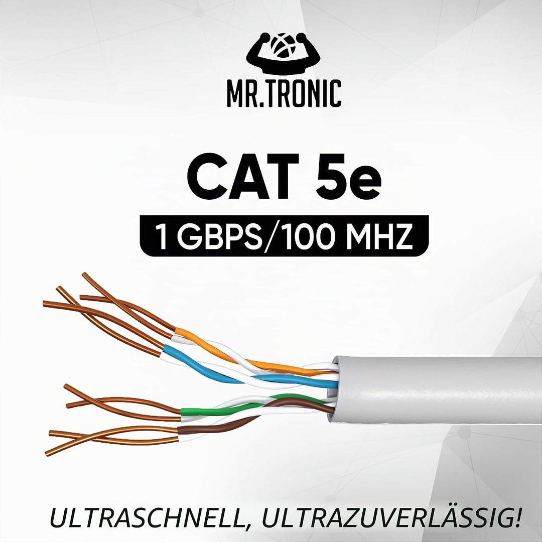 Mr. Tronic 25m Ethernet Netzwerkkabel Cat 5E, LAN Netzwerkkabel Für Schnelle &amp; Zuverlässige Internet