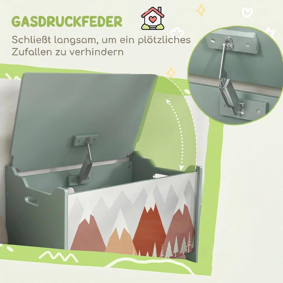 ZONEKIZ Spielzeugkiste, Aufbewahrungsbox mit aufklappbarem Deckel, Sicherheitsscharnier Spielzeugtru