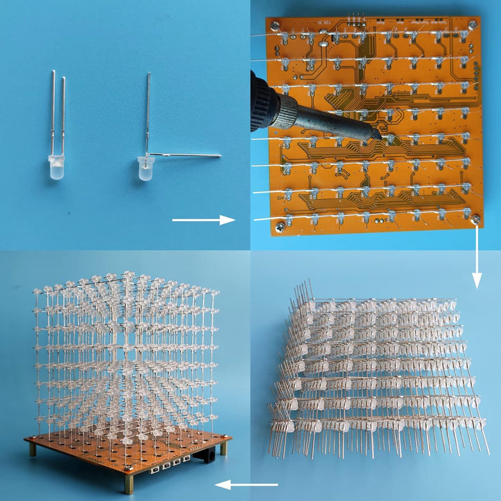 Mini-3D-LED-Würfel, DIY-Elektronik-Set, Löt-Projekt-Kit (3D8MINI-MULTI-KIT), 3d8mini-multi-kit