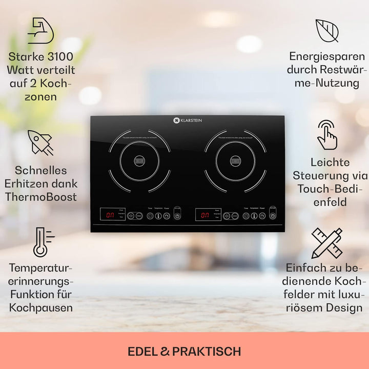 Klarstein VariCook Induktionskochfeld, Kochplatten Elektrisch, Moderne Kochplatte, für Camping, 2 Pl