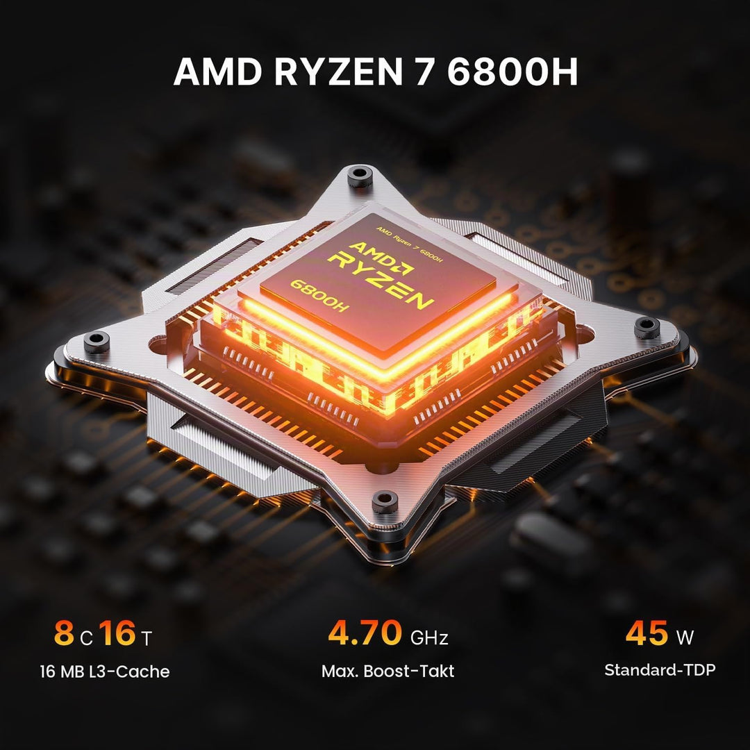 BOSGAME P5 Pro Mini-PC AMD Ryzen 7 6800H, 8 Kerne 16 Threads, Radeon 680M, 32GB DDR5 RAM, 1TB PCIe S
