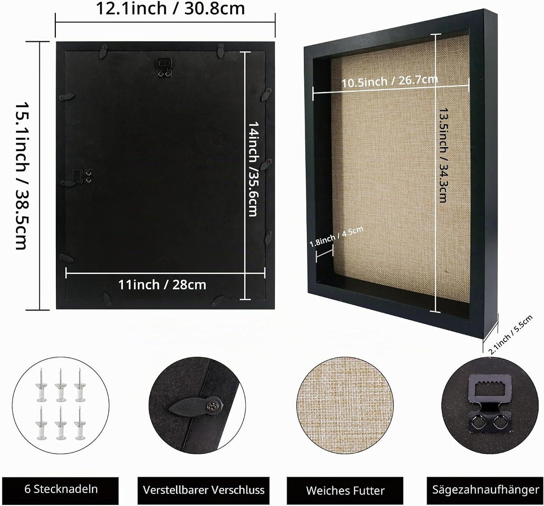 GraduatePro 3D bilderrahmen 30x40 zum befüllen gross schaukasten Wand für Schwarz Objektrahmen Hochz