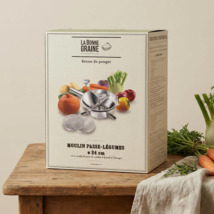 LA BONNE GRAINE Edelstahl-Passiermühle 24 cm | Profi Flotte Lotte mit 3 Siebscheiben | Passiergerät