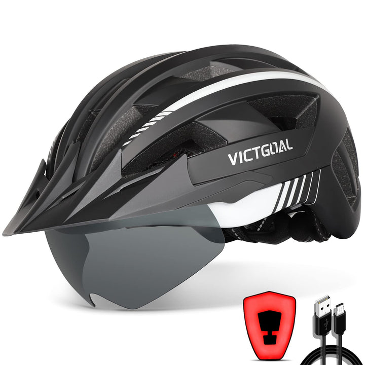 VICTGOAL Fahrradhelm Herren Damen MTB Helm mit Abnehmbarer Magnetische Schutzbrille Visier Atmungsak