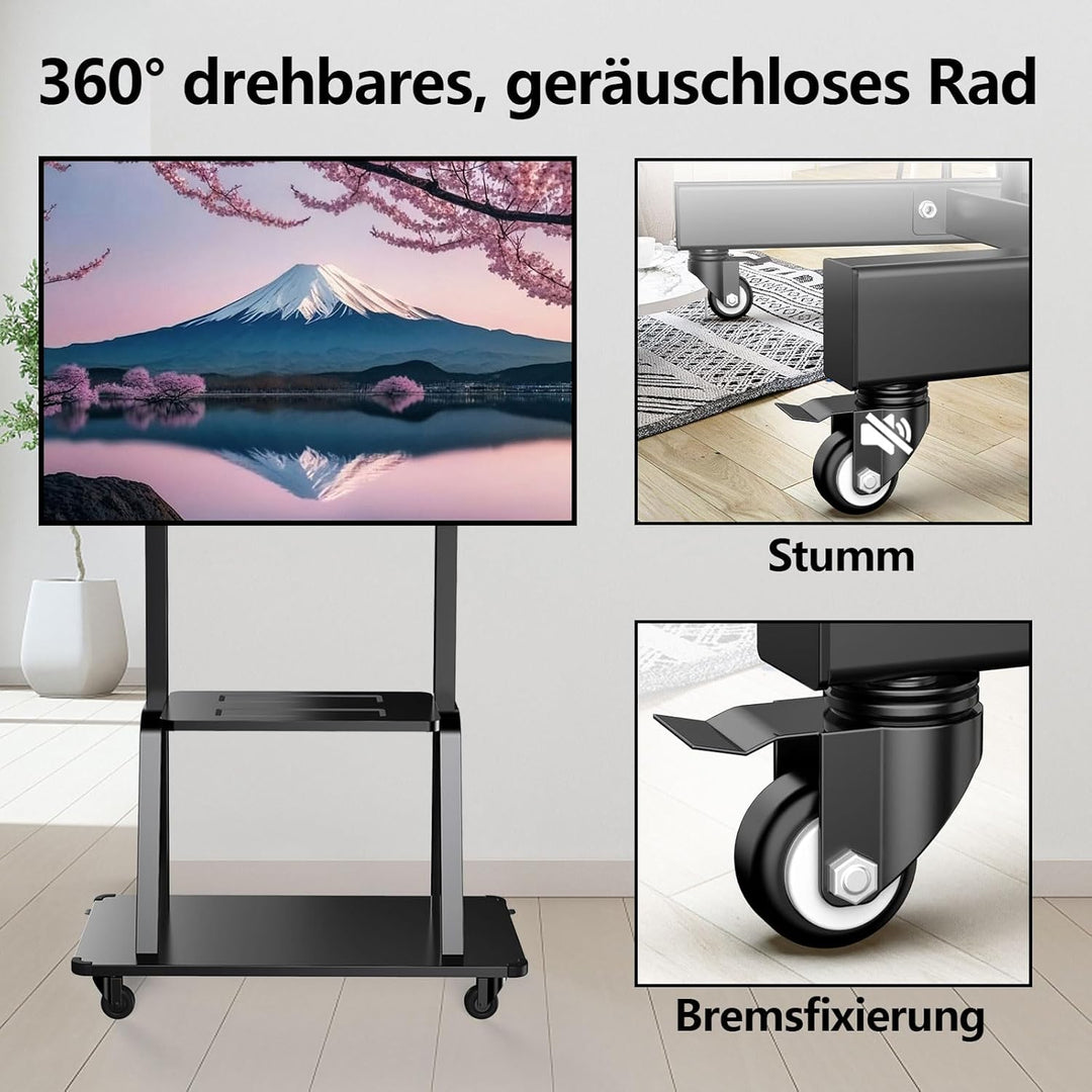 JXMTSPW TV Ständer Rollbar für 32-120 Zoll Fernseher, TV Wagen mit Tablett, Fernsehständer Höhenvers
