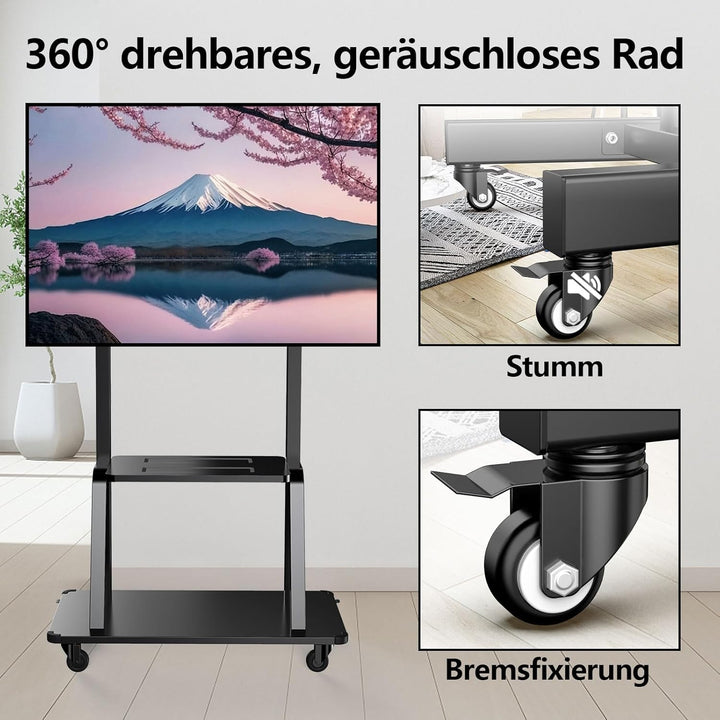 JXMTSPW TV Ständer Rollbar für 32-120 Zoll Fernseher, TV Wagen mit Tablett, Fernsehständer Höhenvers