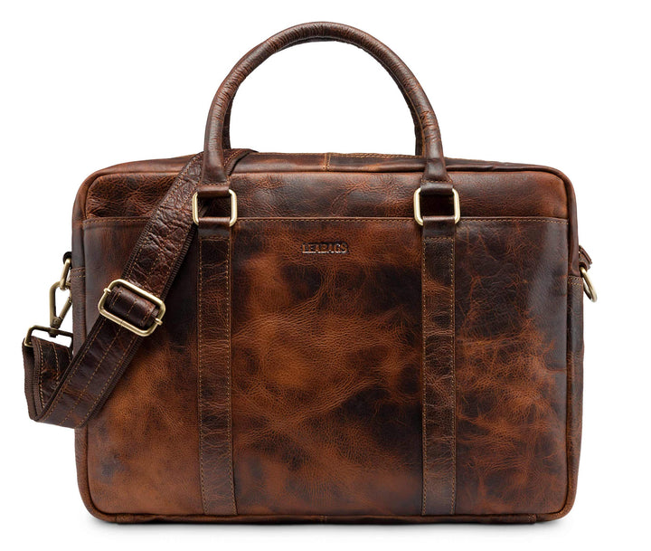 LEABAGS Leder Aktentasche Herren & Damen I Echtleder Laptoptasche bis 16 Zoll I Umhängetasche mit Sc