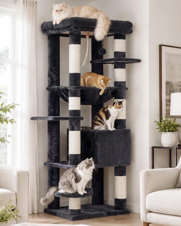 Heybly Kratzbaum, mit Decken, für grosse Katze, Katzenbaum, grosse Plattformen, Höhle, 50 x 50 x 153