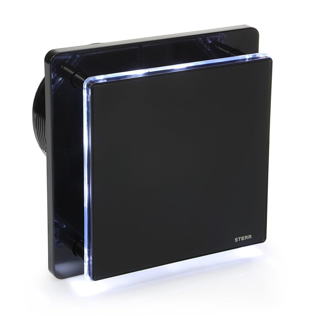 STERR Schwarzer Badlüfter 125 mm mit LED + HYGROSTAT - Badezimmerventilator - Glasfront - Modernes A