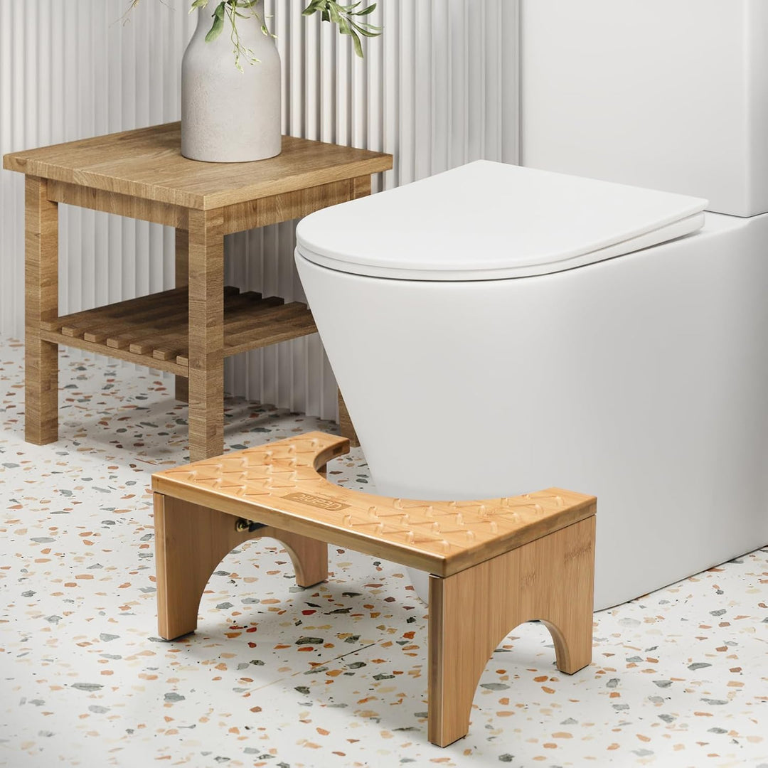 DEANIC Bambus Toilettenhocker für Erwachsene, Natürlicher Klappbarer Badhocker mit Anti-Rutsch-Pads,