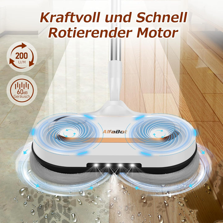 AlfaBot S2 Kabellos Elektrischer Mopp, bodenreiniger Spin Mop, Elektrischer Mop mit Sprühfunktion un