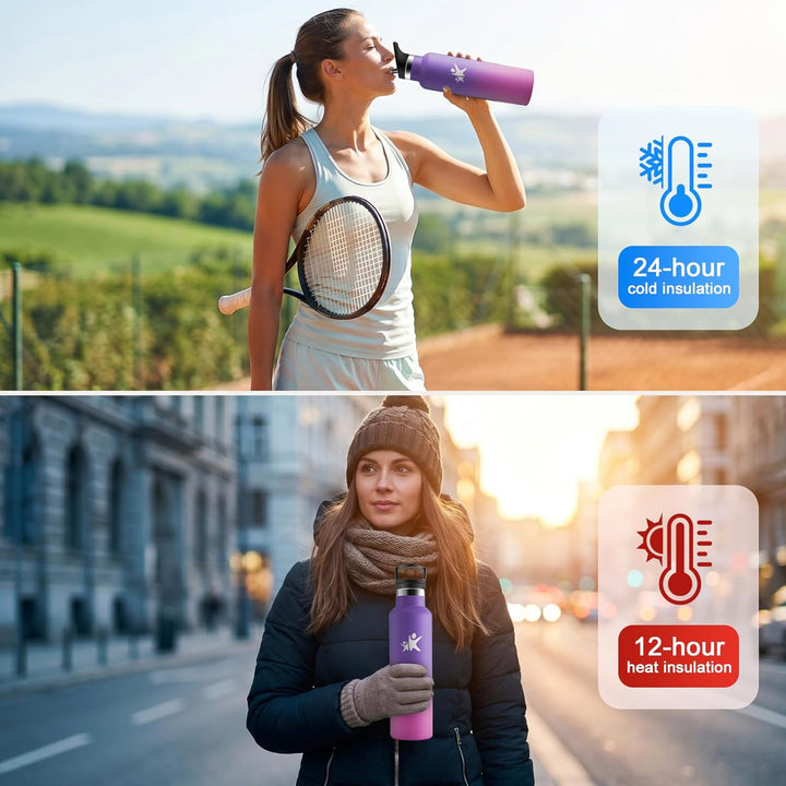 Isolierflasche Edelstahl 750ml, Doppelwandig Isoliert, Thermosflasche BPA-frei, Auslaufsicher, Kohle