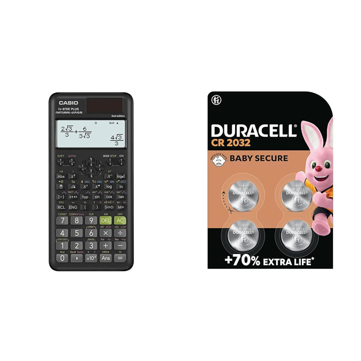 Casio FX-87DE PLUS-2 Wissenschaftlich-Technischer Schulrechner & Duracell Specialty 2032 Lithium-Kno
