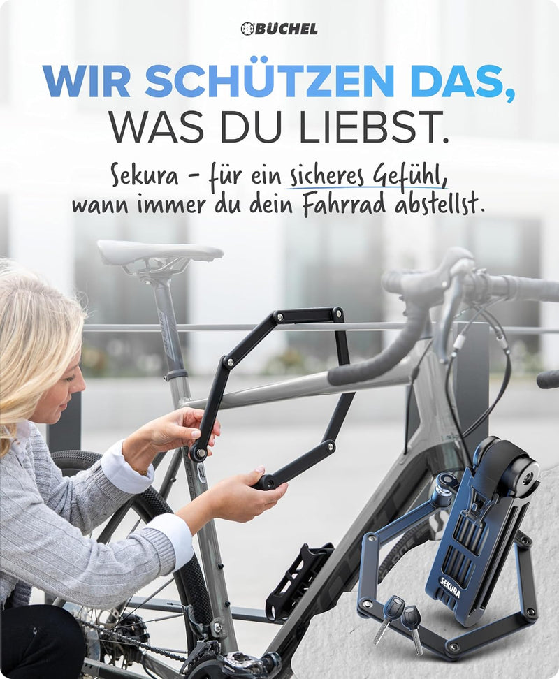 BÜCHEL Sekura - Faltschloss Fahrrad I sicherer Diebstahlschutz inkl. Halterung I aus gehärtetem Stah