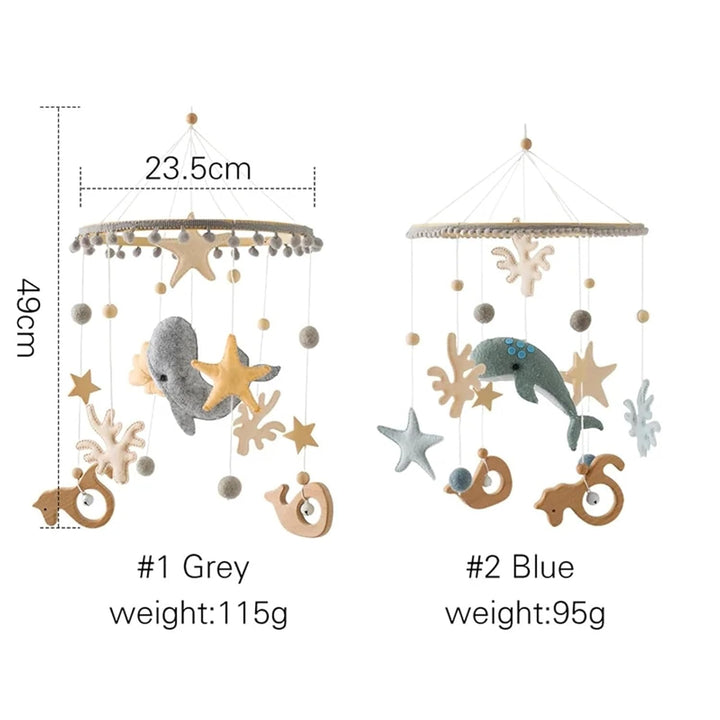 Herfair Meer Welt Mobile Baby Windspiele, 3D Delphine Mobile Baby Holz mit Filzbällen, Mobile Baby M