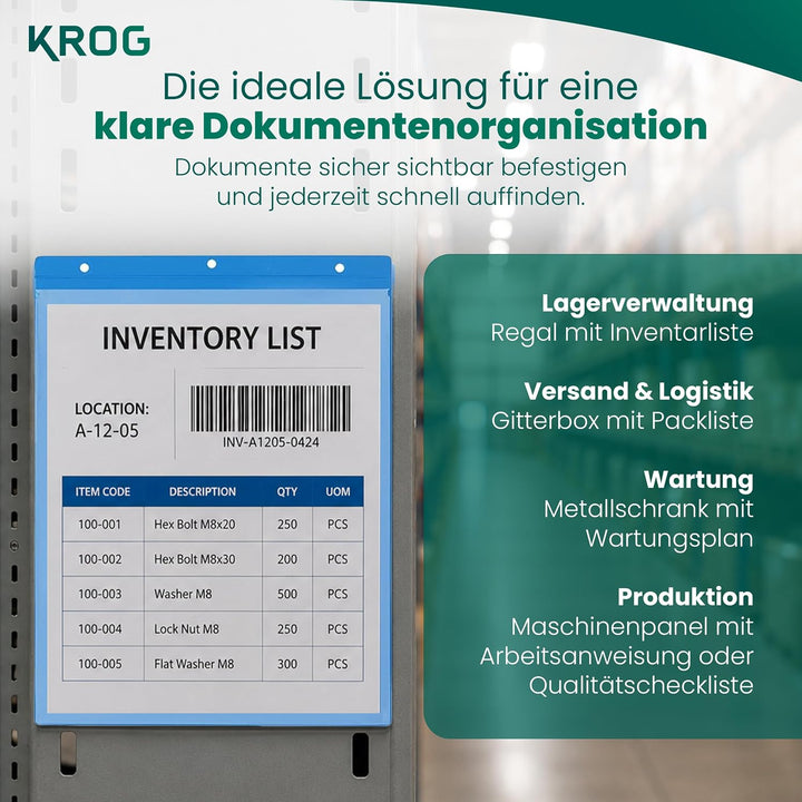 KROG - Magnettasche A4 quer 25 St. Blau - Robuste Dokumententasche mit stark haftendem Magnetstreife