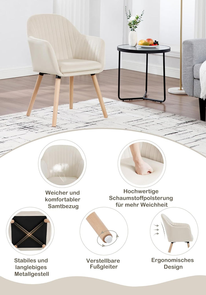 WOLTU 1x Esszimmerstühle Küchenstuhl Polsterstuhl Wohnzimmerstuhl Design Stuhl mit Armlehne Samt Mas