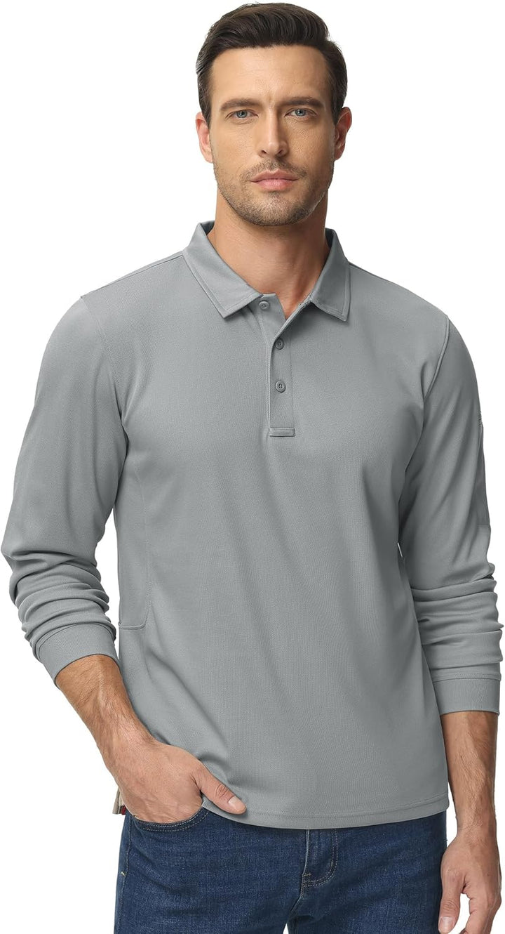 TACVASEN Herren Poloshirt Langarm Golf Tshirts Tactical Shirt Leicht Atmungsaktiv Freizeitshirts mit