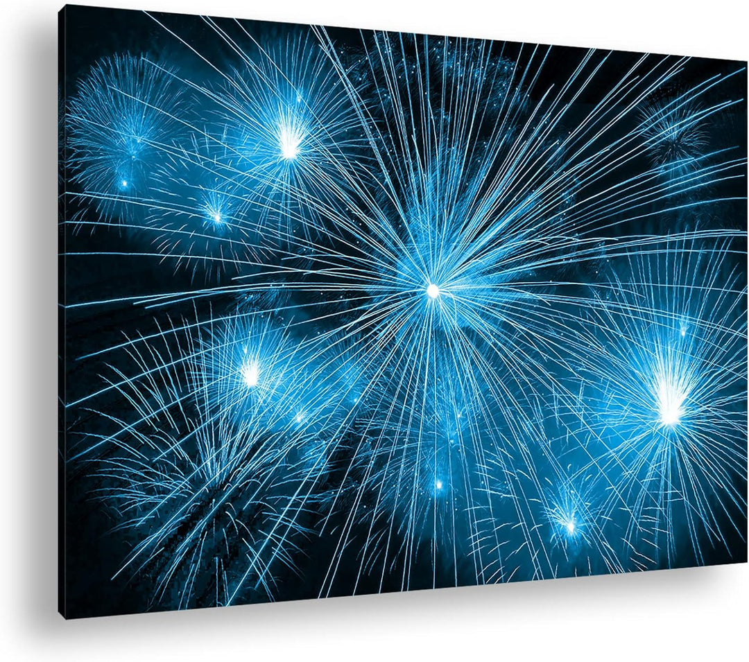 deyoli atemberaubendes Feuerwerk Format 80x60 Effekt: Monocrome Blau als Leinwandbild, Motiv fertig