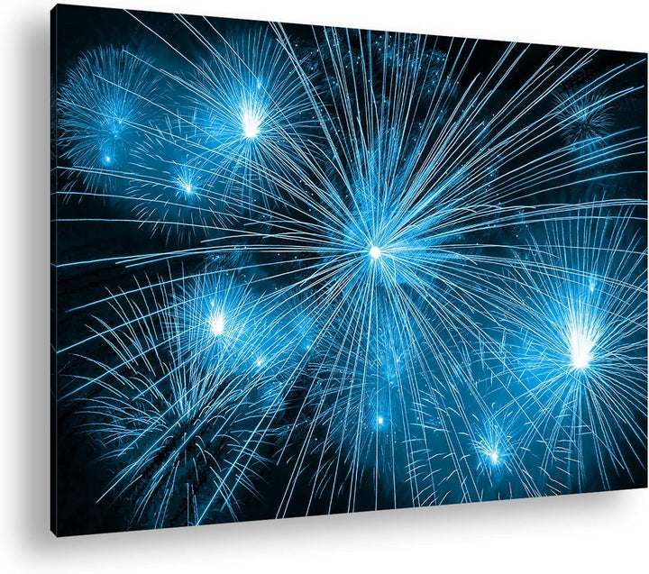deyoli atemberaubendes Feuerwerk Format 80x60 Effekt: Monocrome Blau als Leinwandbild, Motiv fertig