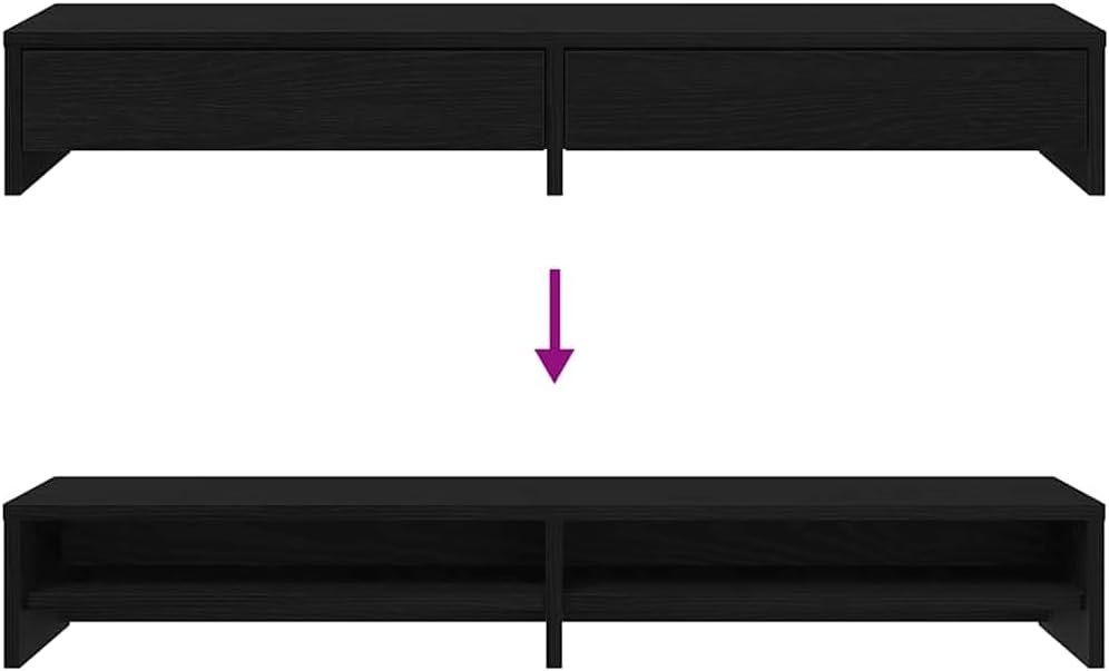 vidaXL Monitorständer mit Schubladen Schwarz Eichen-Optik 100x27x15 cm, Monitorerhöhung, Schreibtisc