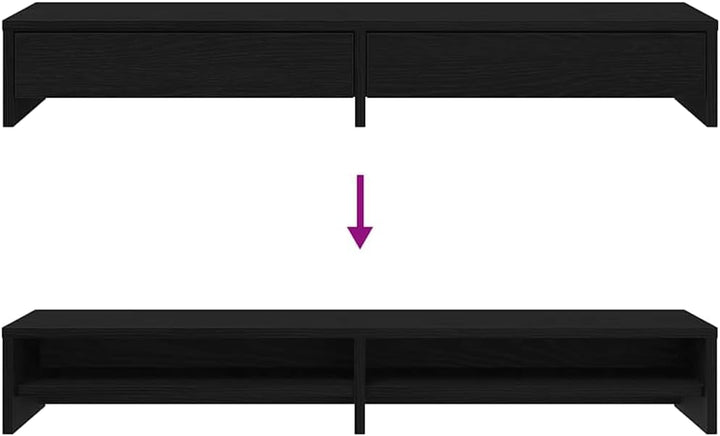 vidaXL Monitorständer mit Schubladen Schwarz Eichen-Optik 100x27x15 cm, Monitorerhöhung, Schreibtisc