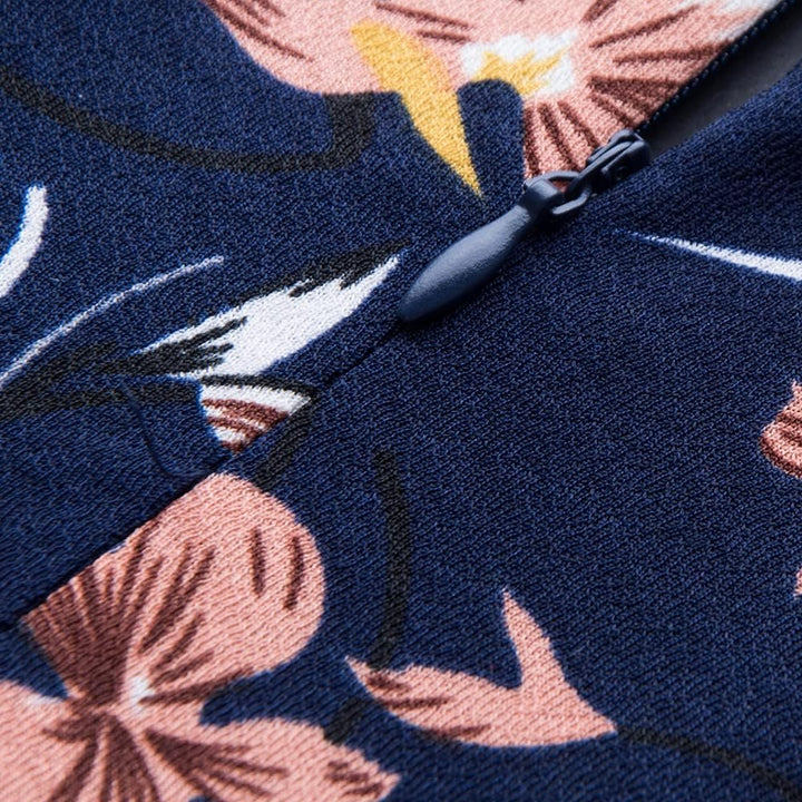 HOMEYEE Damen Vintage Rundhalsausschnitt Blumen Bestickt Knielang Elegant Cocktailkleid UKA079 M Dun