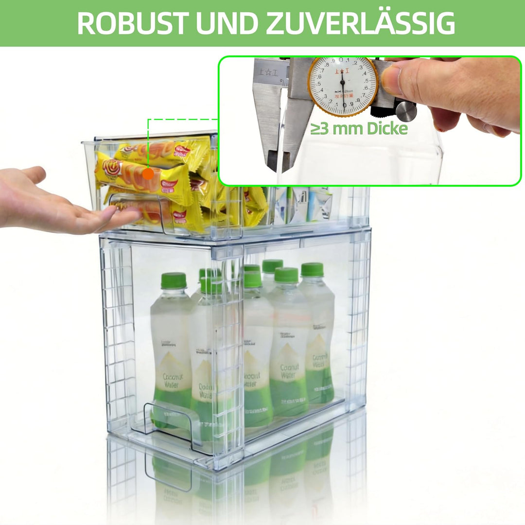 4er-Set Hohe Stapelbare Aufbewahrungsschubladen aus Kunststoff, 25 cm Hoch, Klar, für Bad, Hautpfleg