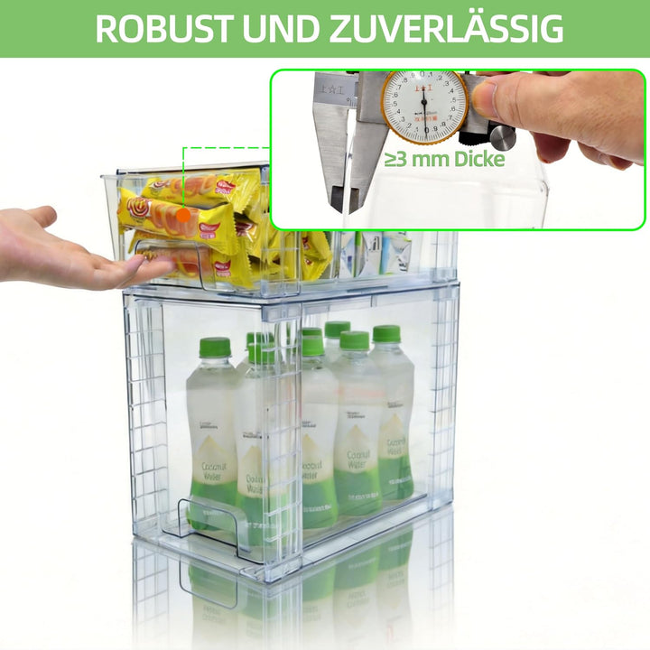 4er-Set Hohe Stapelbare Aufbewahrungsschubladen aus Kunststoff, 25 cm Hoch, Klar, für Bad, Hautpfleg