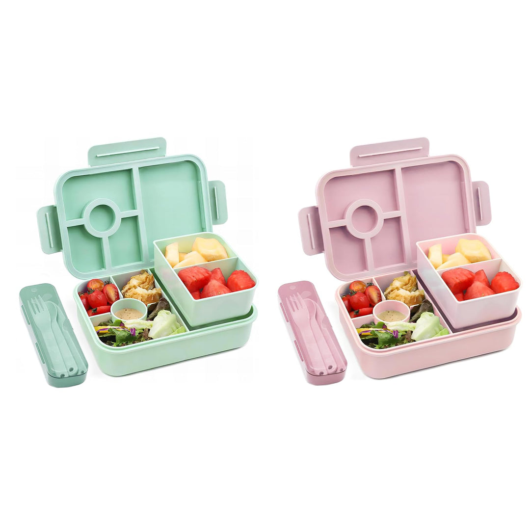 Bugucat Lunchbox Kinder 1300ML 2Set, Brotdose Kinder mit 5 Fächern Bento Box Brotdosen mit Besteckse