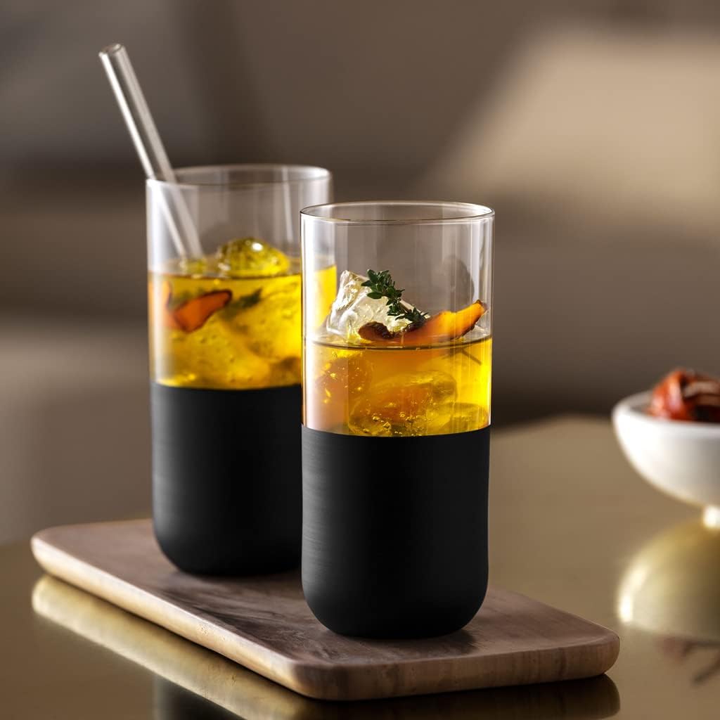 Villeroy & Boch – Manufacture Rock Longdrinkbecher-Set, 4 teilig, Kristallglas mit mattschwarzem Bod