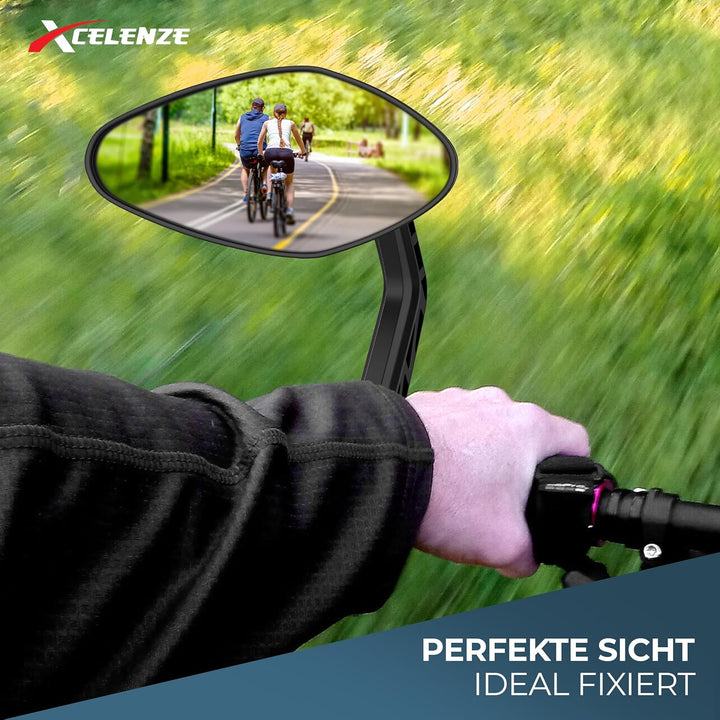 Xcelenze - Fahrradspiegel extra grosse Spiegelfläche |schlagfestes Echtglas| Fahrradspiegel für Lenk