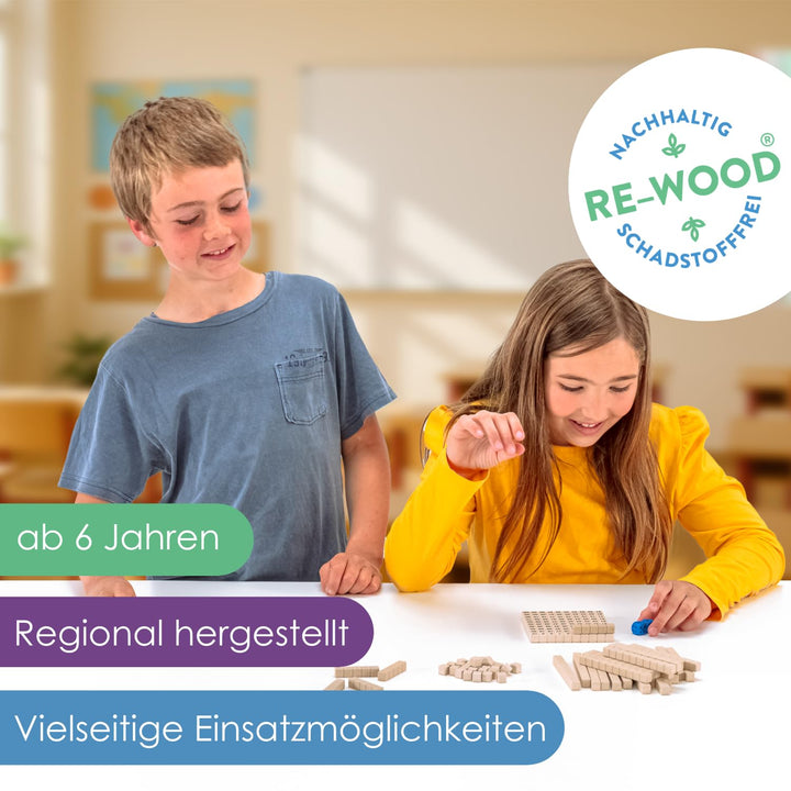 WISSNER® Mathespiel Hunderterraum aus RE-Wood® - Nachhaltiges Lernspiel für Kinder- Made in Germany