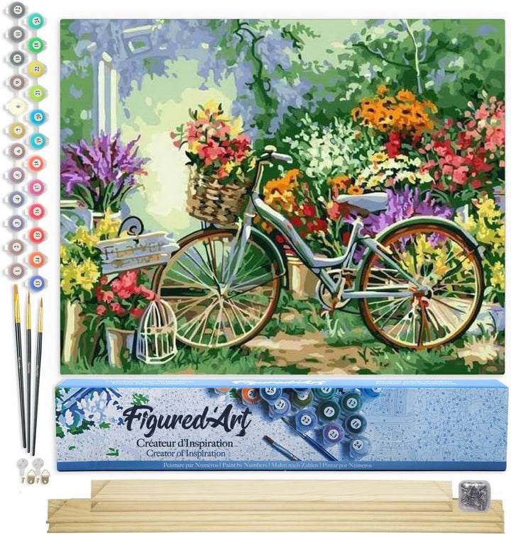Figured'Art Malen Nach Zahlen Erwachsene Mit Rahmen Blumen und Fahrräder - Paint by Numbers Basteln