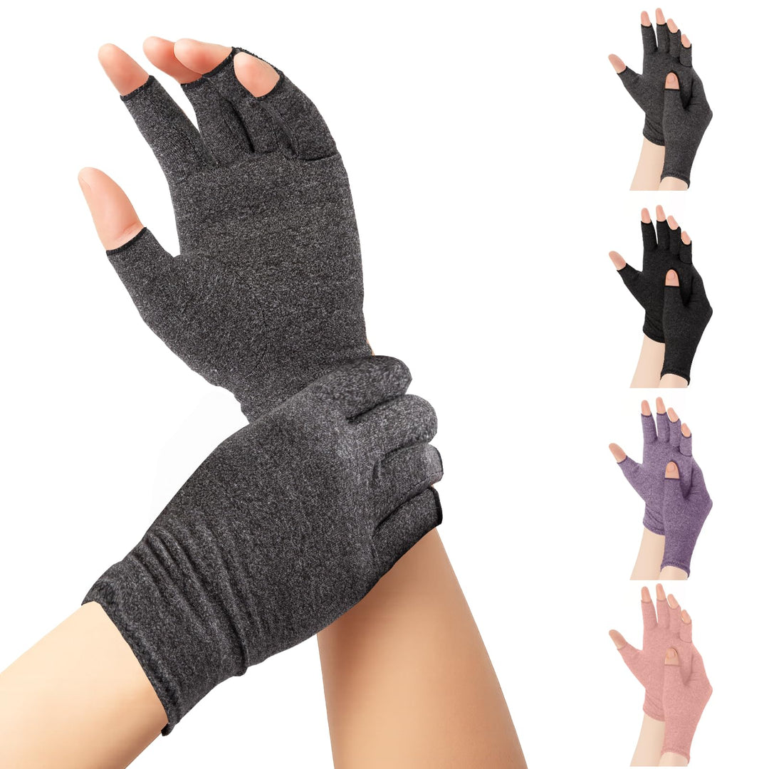 4 Paar Arthritis Handschuhe (Rosa + Lila + Grau + Schwarz, M) | Kompressionshandschuhe für Rheumatoi