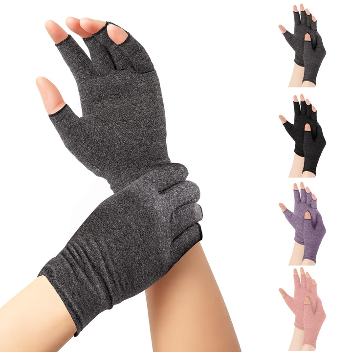 4 Paar Arthritis Handschuhe (Rosa + Lila + Grau + Schwarz, M) | Kompressionshandschuhe für Rheumatoi