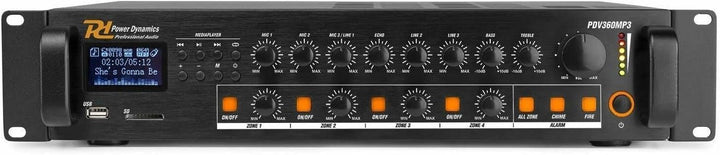 Power Dynamics PDV360MP3-4 Zonen Receiver 360 Watt, PA Verstärker mit Bluetooth, MP3, USB, SD & UKW