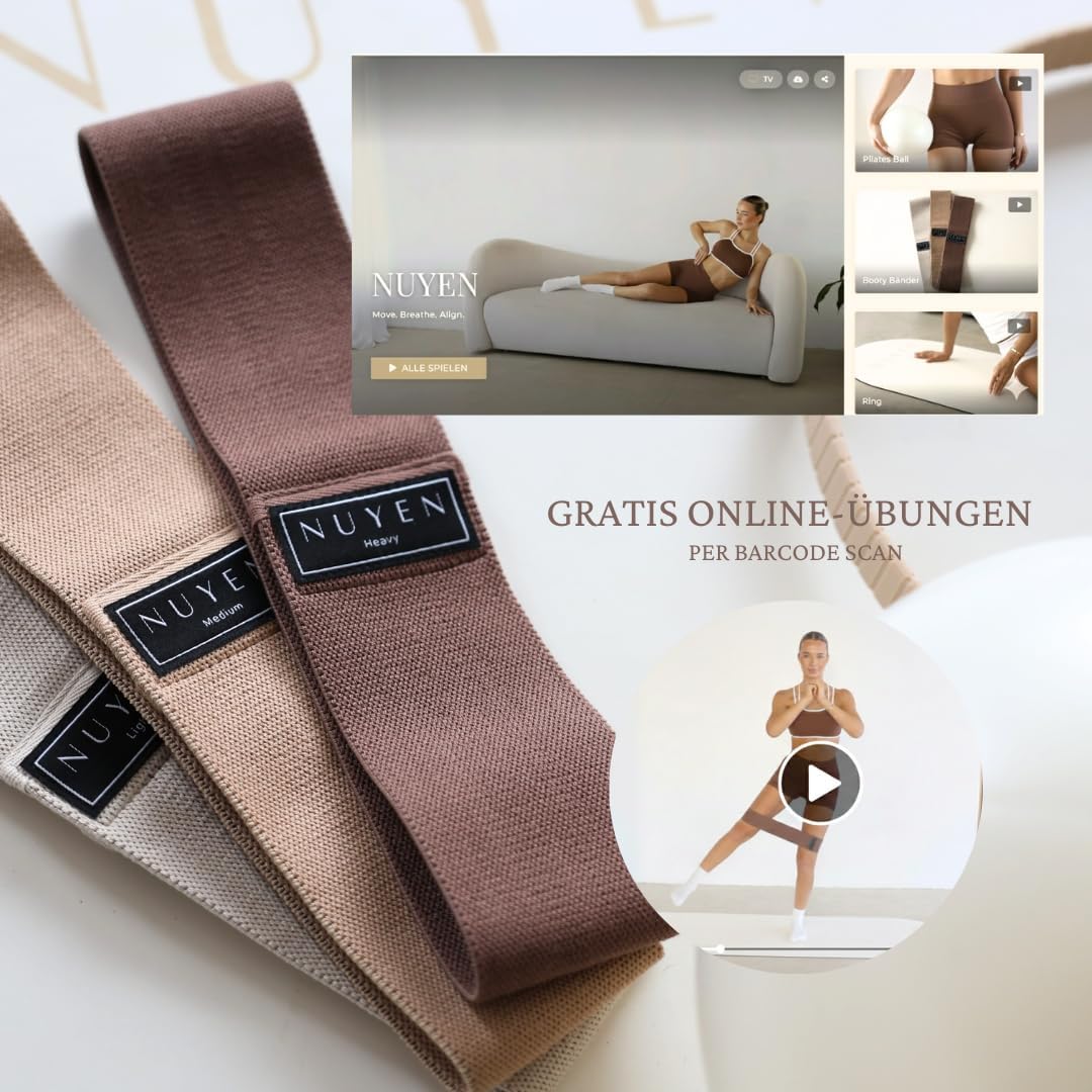 Premium Pilates Set 3-teilig: Ring, Ball & Booty Bänder – Nude/Braun – Home Studio Workout Zubehör m