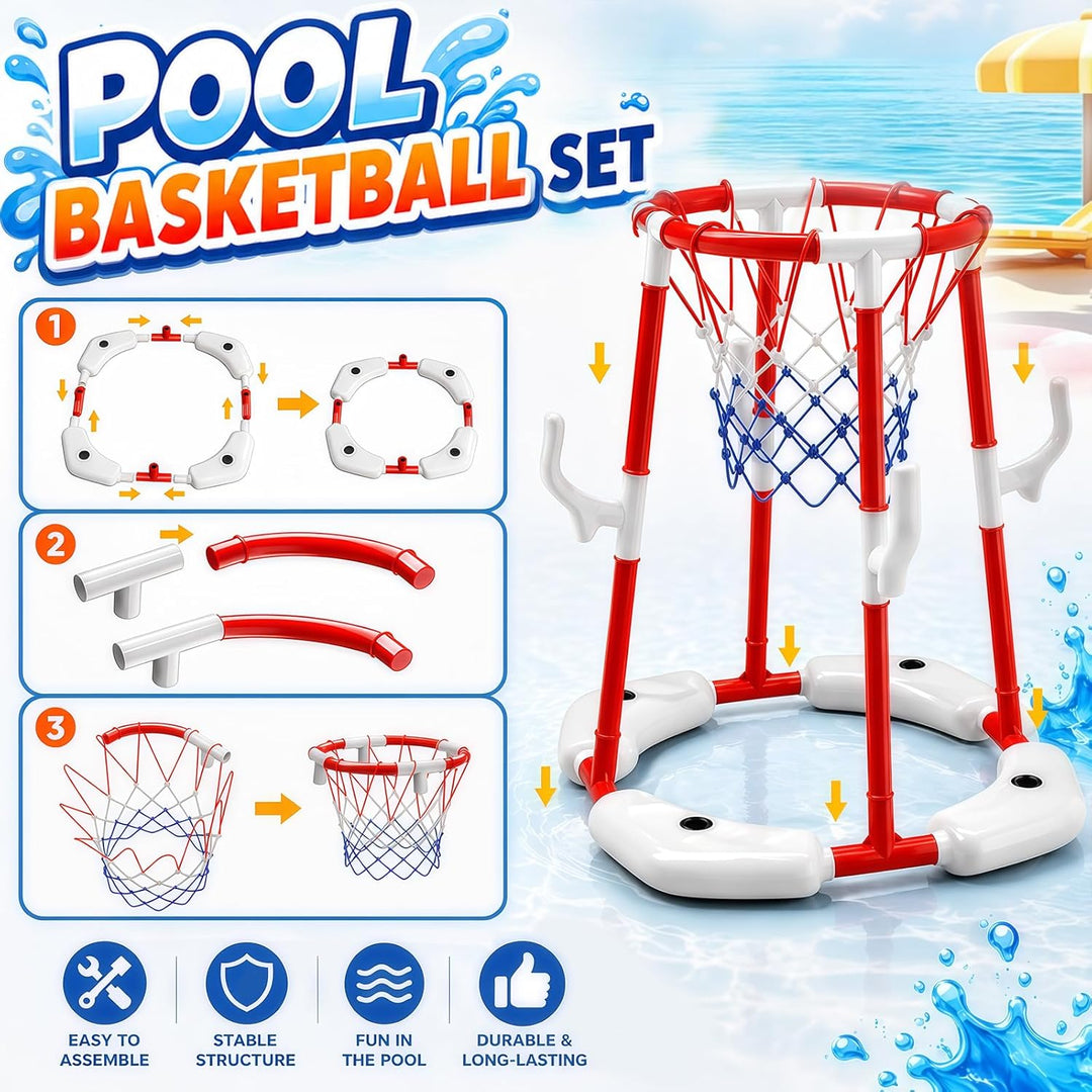 Ronronner 3-in-1 Pool Basketballkorb für Den Pool, Pool Spielzeug mit Sticky Ball Toss & Ring Toss,