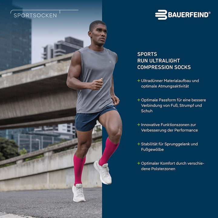 Bauerfeind Laufsocken „Run Ultralight Compression Socks“, 1 Paar sehr dünne Kompressionsstrümpfe für