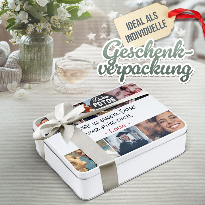 Print Royal PR Geschenkdose selbst gestalten mit 6 Fotos & 3 Zeilen Text - Blechdose bedrucken, Pers