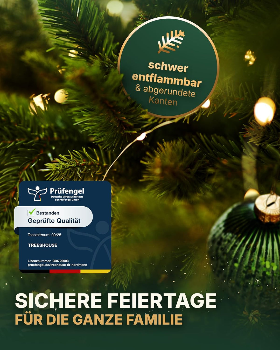 Premium Künstlicher Weihnachtsbaum 150 cm I Künstlicher Tannenbaum mit Holzkisten-Ständer I Zweige I