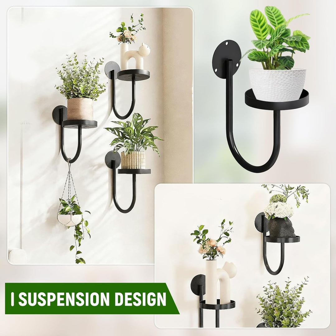 Feirdhoo Blumenständer Wandmontage,Blumenständer Metall Schwarz,3er Set U-Form Pflanzenregal, Pflanz