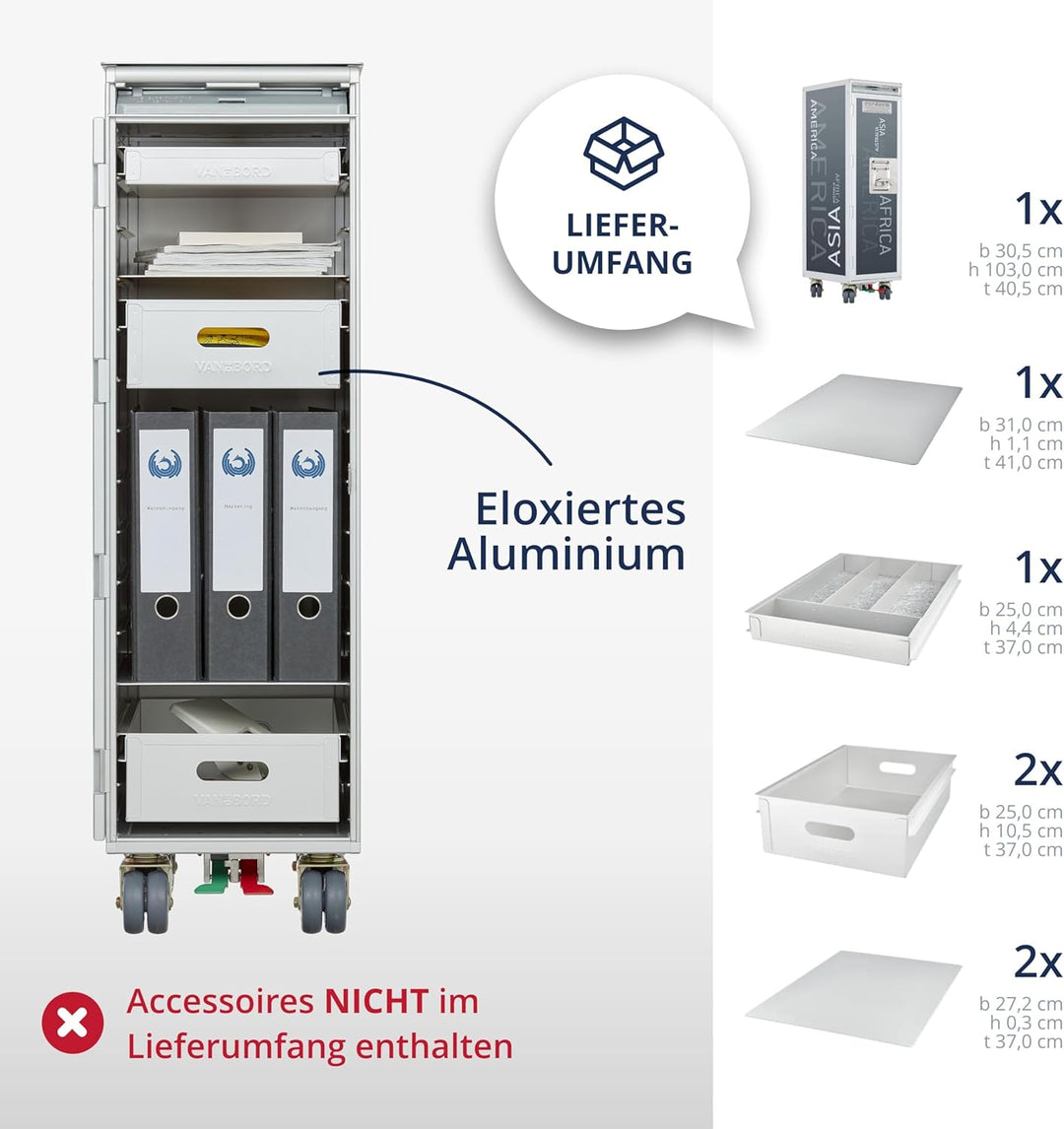 Airline Trolley Kontinente, Büroschrank, Küchenwagen mit Rollen, Aktenschrank klein, Norm: Atlas, 10