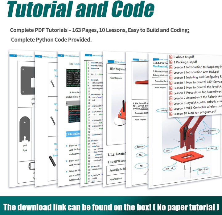 Adeept 5-DOF Roboterarm-Set für Raspberry Pi 4 B 3 B+ B A+, programmierbare DIY-Codierung STEM Educa