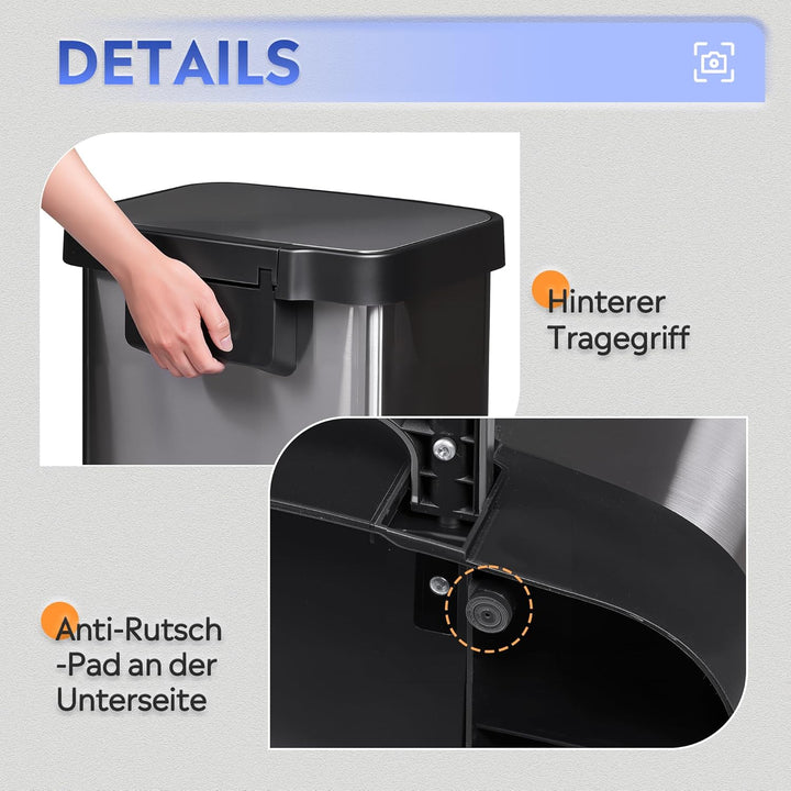 WLIVE Mülleimer Küche 55 Liter, Grosser Treteimer mit Softclose-Deckel, Klemmring für Müllsäcke, ger